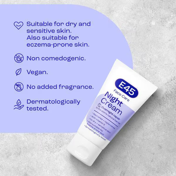 E45 Night Cream Face Moisturiser 50ml - British product