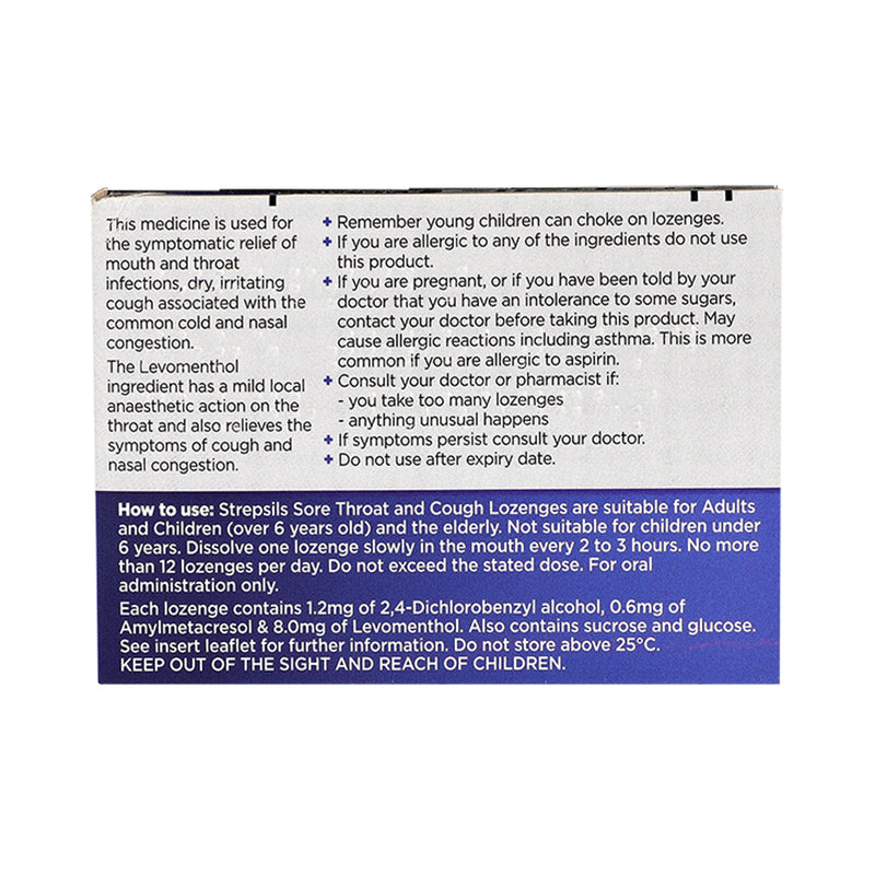 Strepsils sore throat cough lozenges 24 pack, UK version