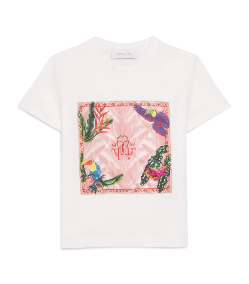 Roberto Cavalli cotton tropical logo print T-shirt 4-14 years, imported from the UK