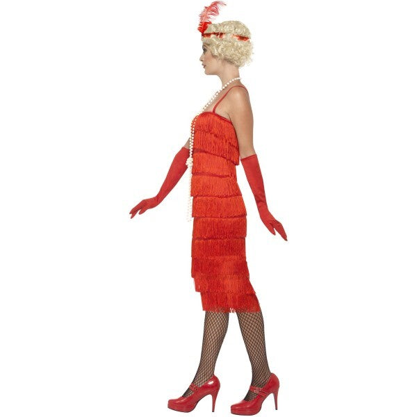 Smiffys Flapper Costume, Red, with Long Dress