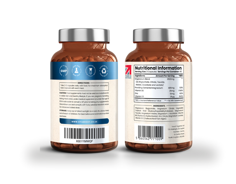 VitaBright Magnesium Complex supplement 120 capsules, imported from the UK