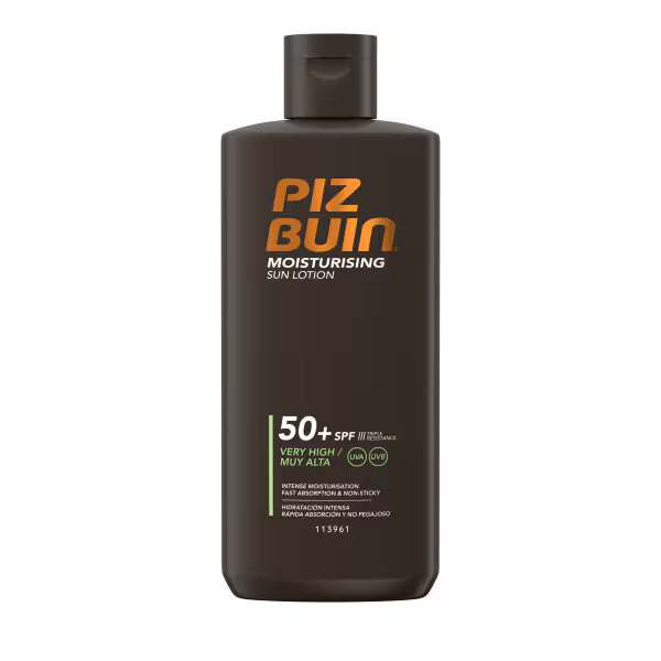 Piz Buin moisturising sun lotion SPF50+, imported from the UK