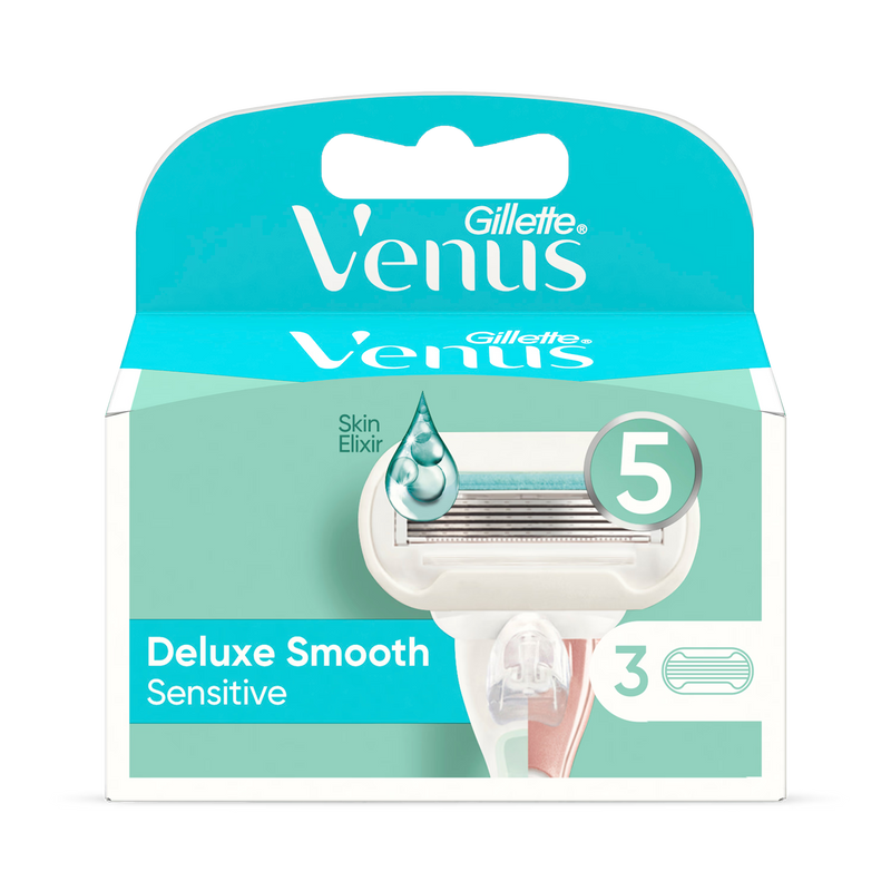 Gillette Venus Deluxe Smooth Sensitive razor blade refills pack of 3, UK version