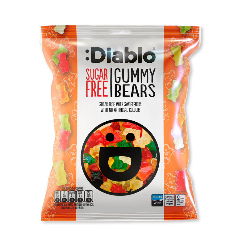 Diablo sugar free gummy bears assorted fruit flavours 75g - British product