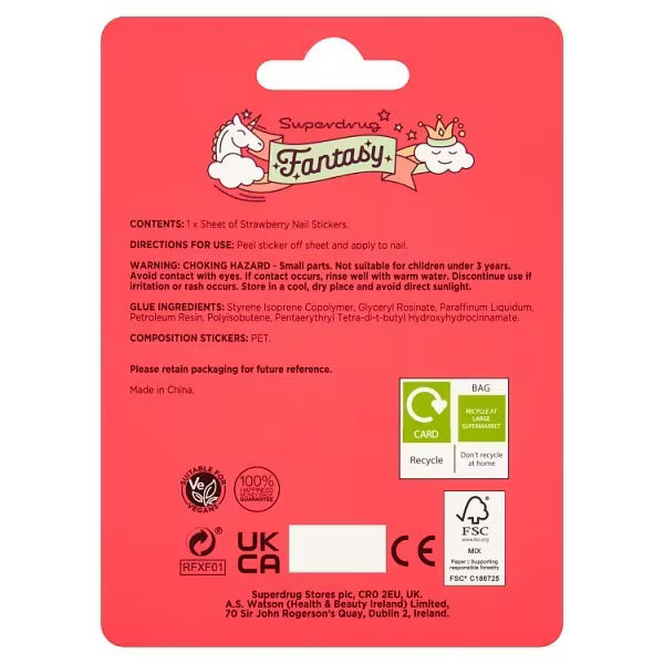 Fantasy strawberry nail stickers for manicure design set - British product