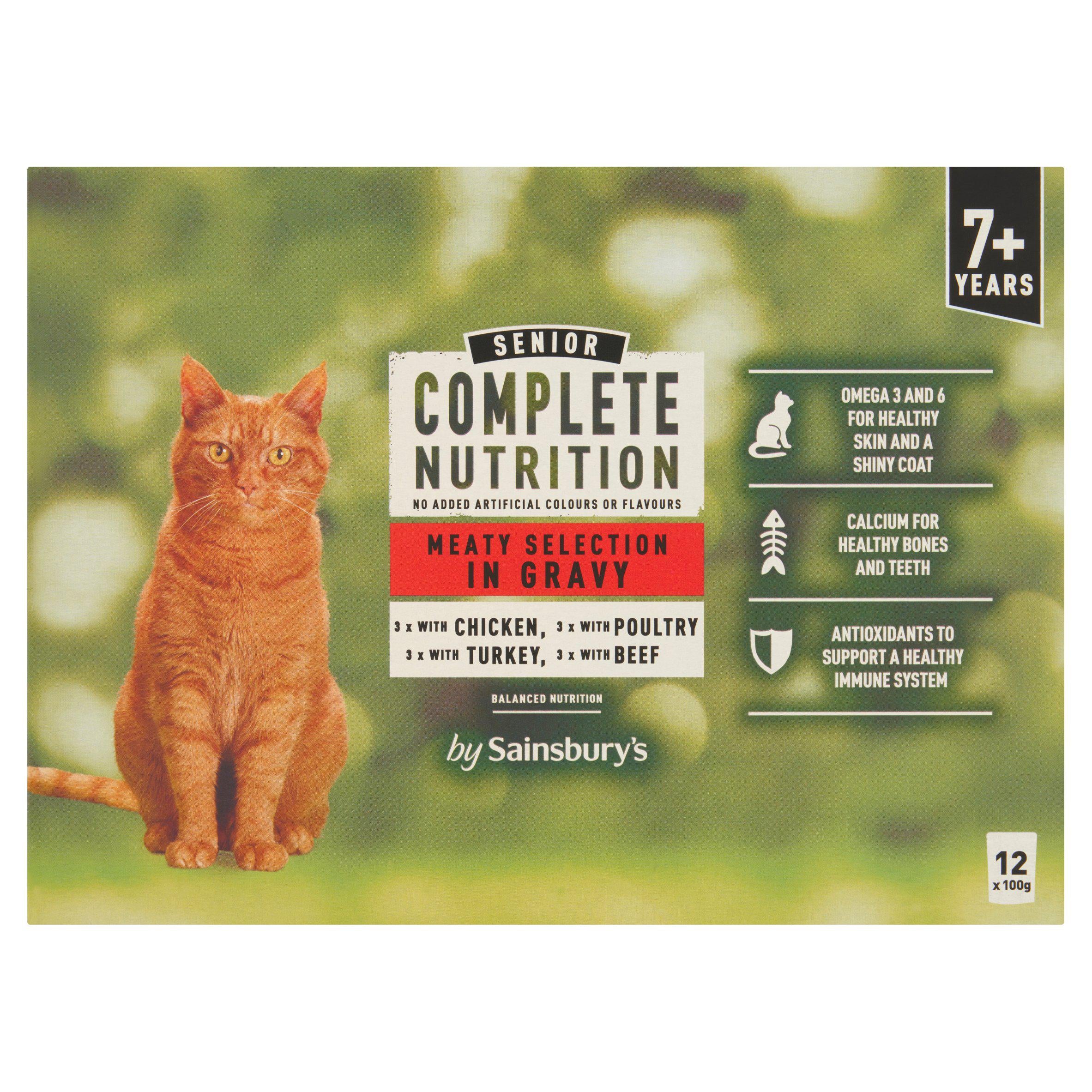 Sainsbury's Complete Nutrition 7+ Senior Cat Food Meat Selection in Gravy 12 x 100g Cat pouches & cans Sainsburys   