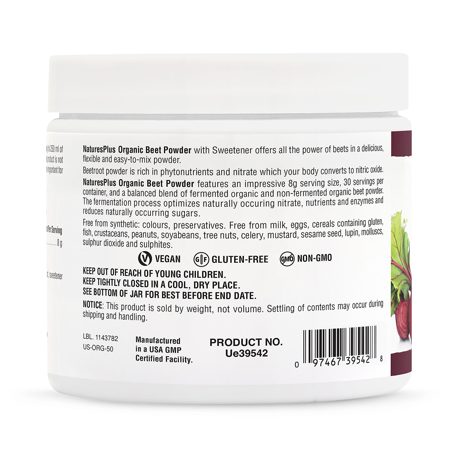 NaturesPlus organic beet powder 240g, imported from the UK