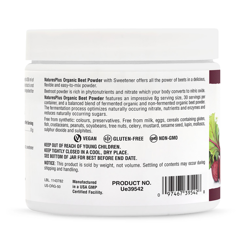 NaturesPlus organic beet powder 240g, imported from the UK