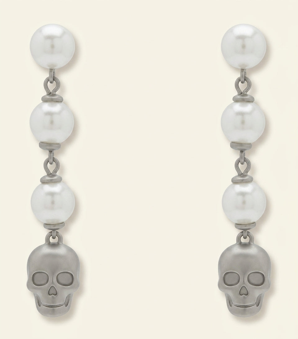 McQueen faux pearl skull earrings, imported from the UK