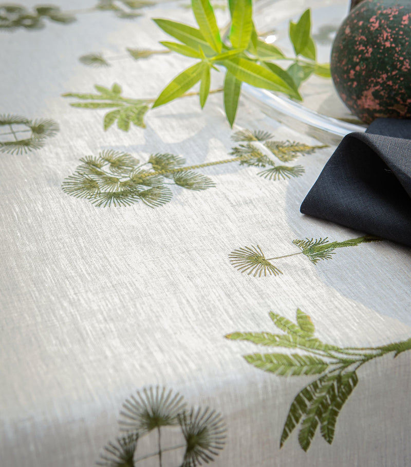 Embroidered Palm Print Linen Tablecloth 170cm x 250cm