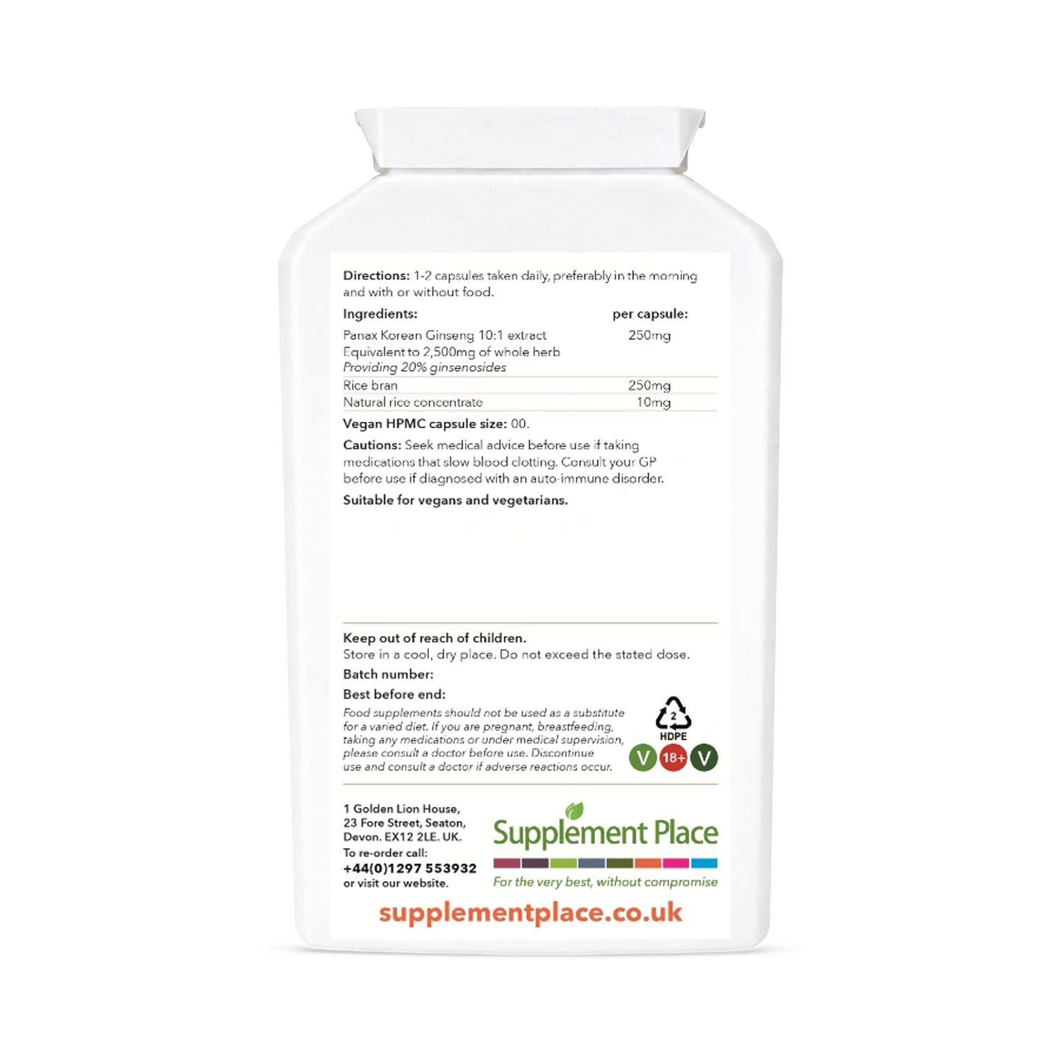 Supplement Place Panax Korean Ginseng supplement 20% ginsenosides 240 capsules, UK version
