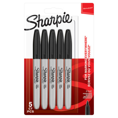 Sharpie Permanent Markers Fine Point Black 5 pack, UK version