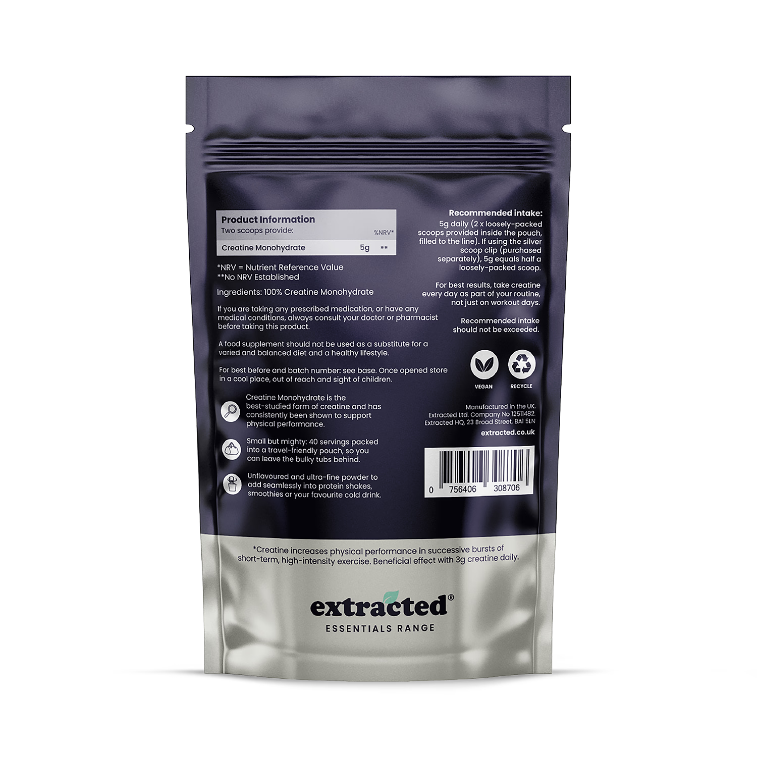 Creatine monohydrate micronised powder supplement - British product