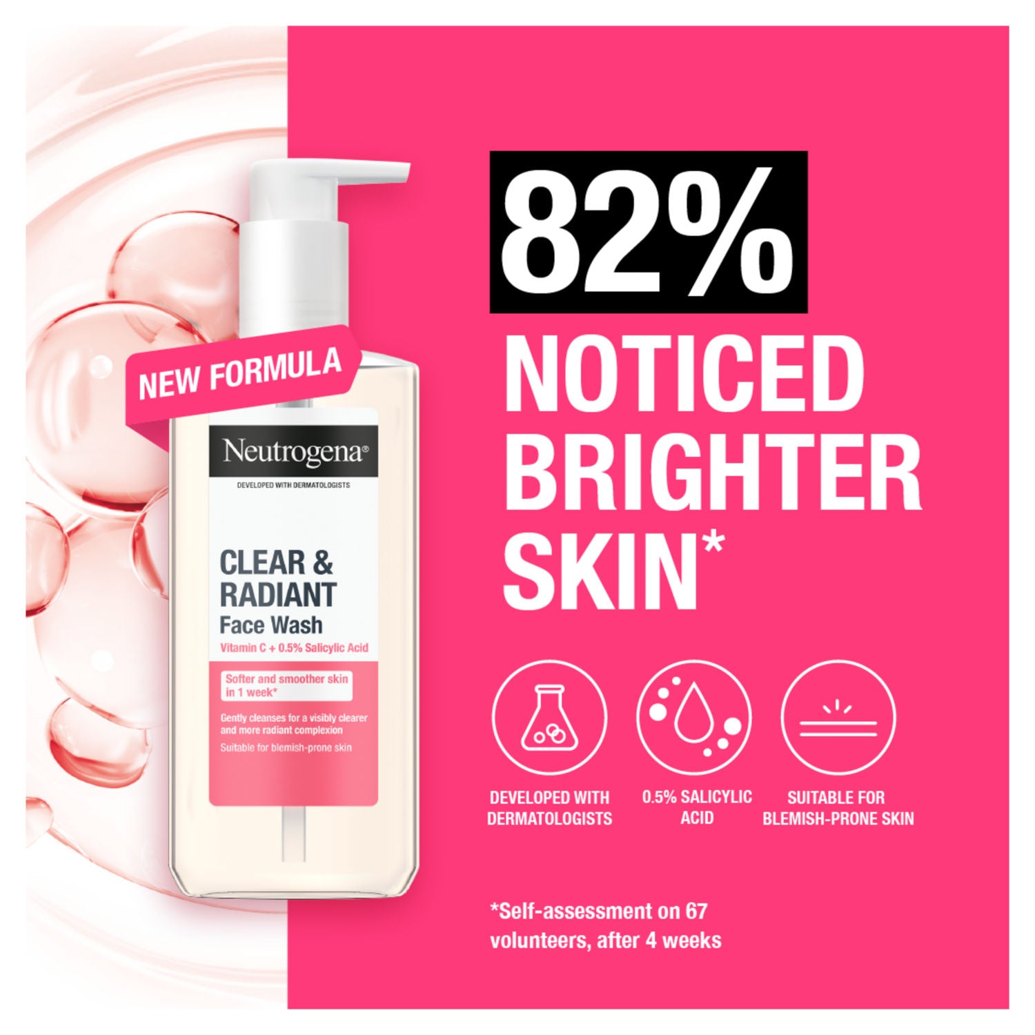 Neutrogena Clear Radiant Face Wash 200ml, imported from the UK
