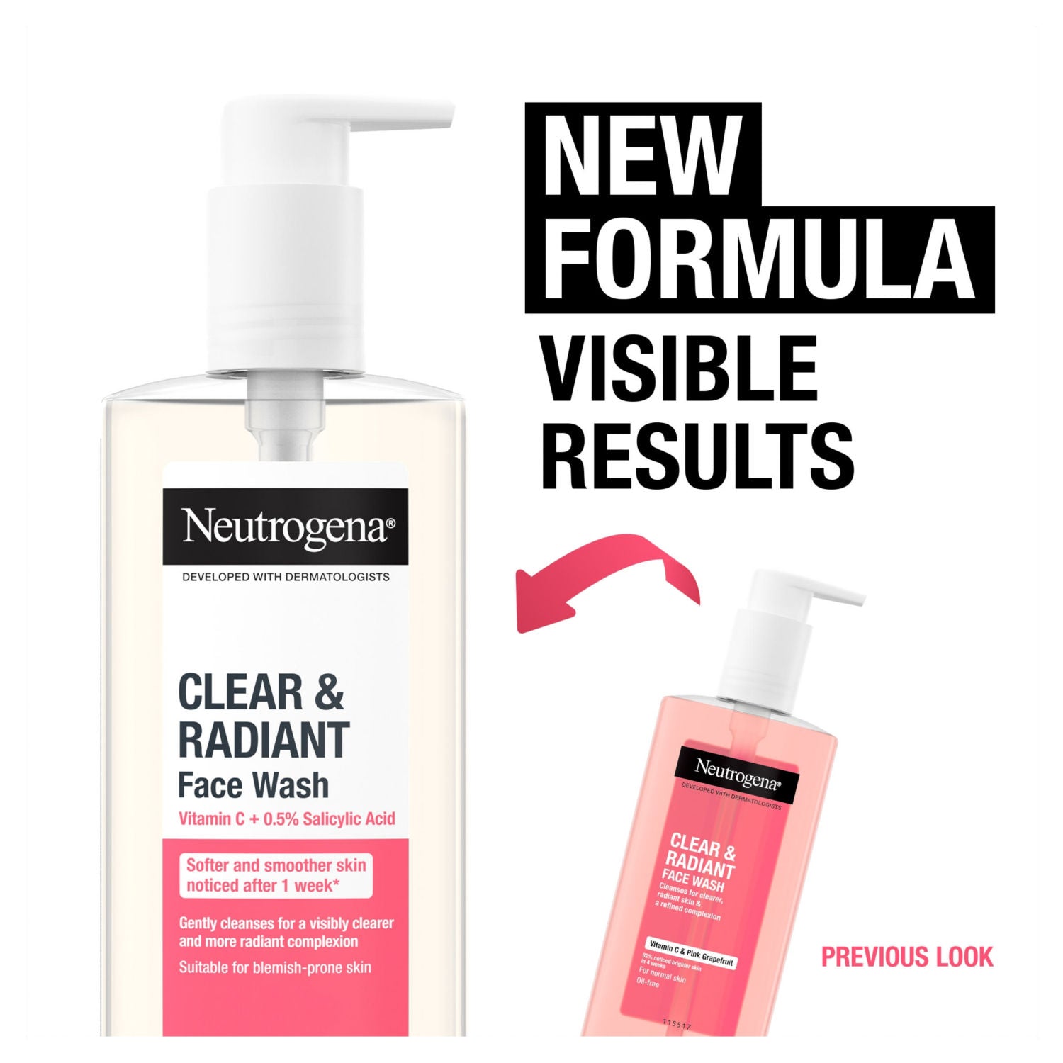 Neutrogena Clear Radiant Face Wash 200ml, imported from the UK