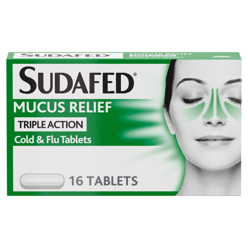 Sudafed Mucus Relief Triple Action Cold & Flu Tablets GOODS ASDA   