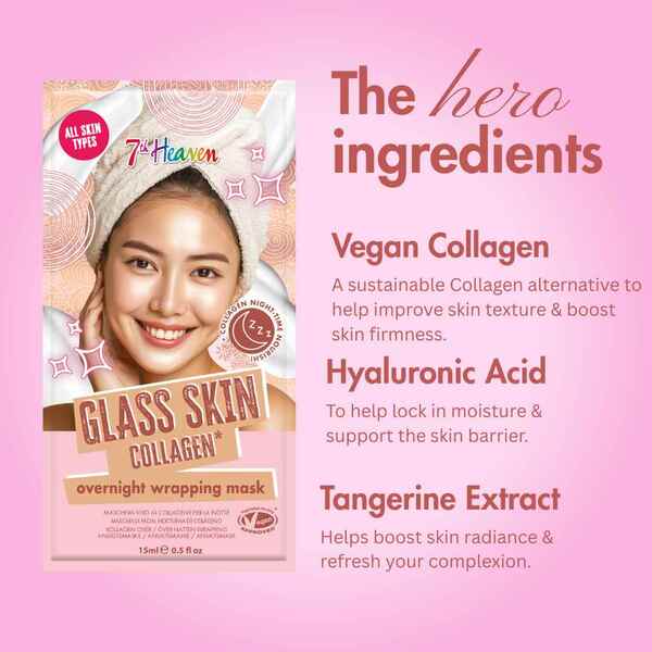 7th Heaven Glass Skin Collagen overnight wrapping mask, imported from the UK