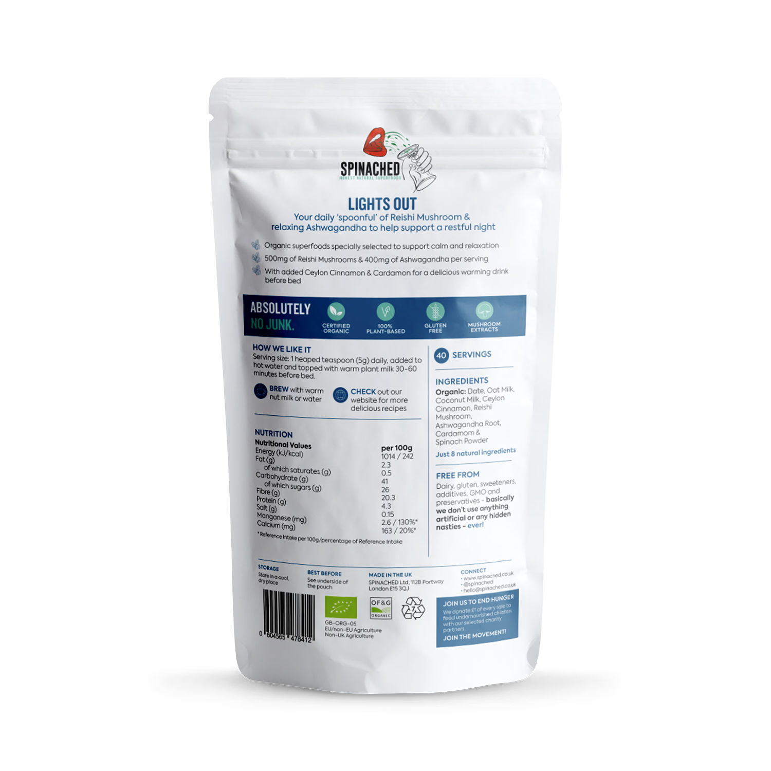 Spinached Lights Out superfood powder 200g - British product
