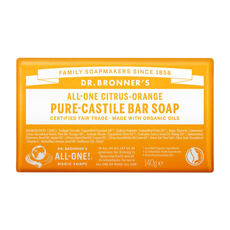 Dr Bronner All-One Almond Pure-Castile Bar Soap 140g - Citrus-Orange