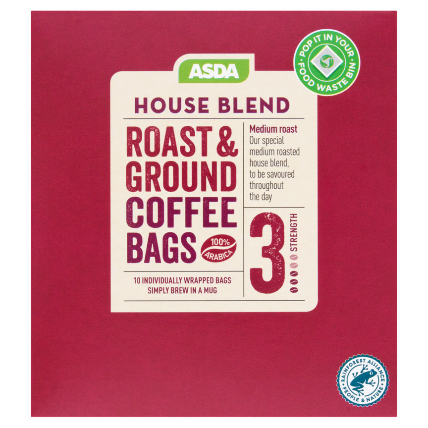 ASDA House Blend Roast & Ground Coffee Bags 10 x 7.5g (75g) GOODS ASDA   