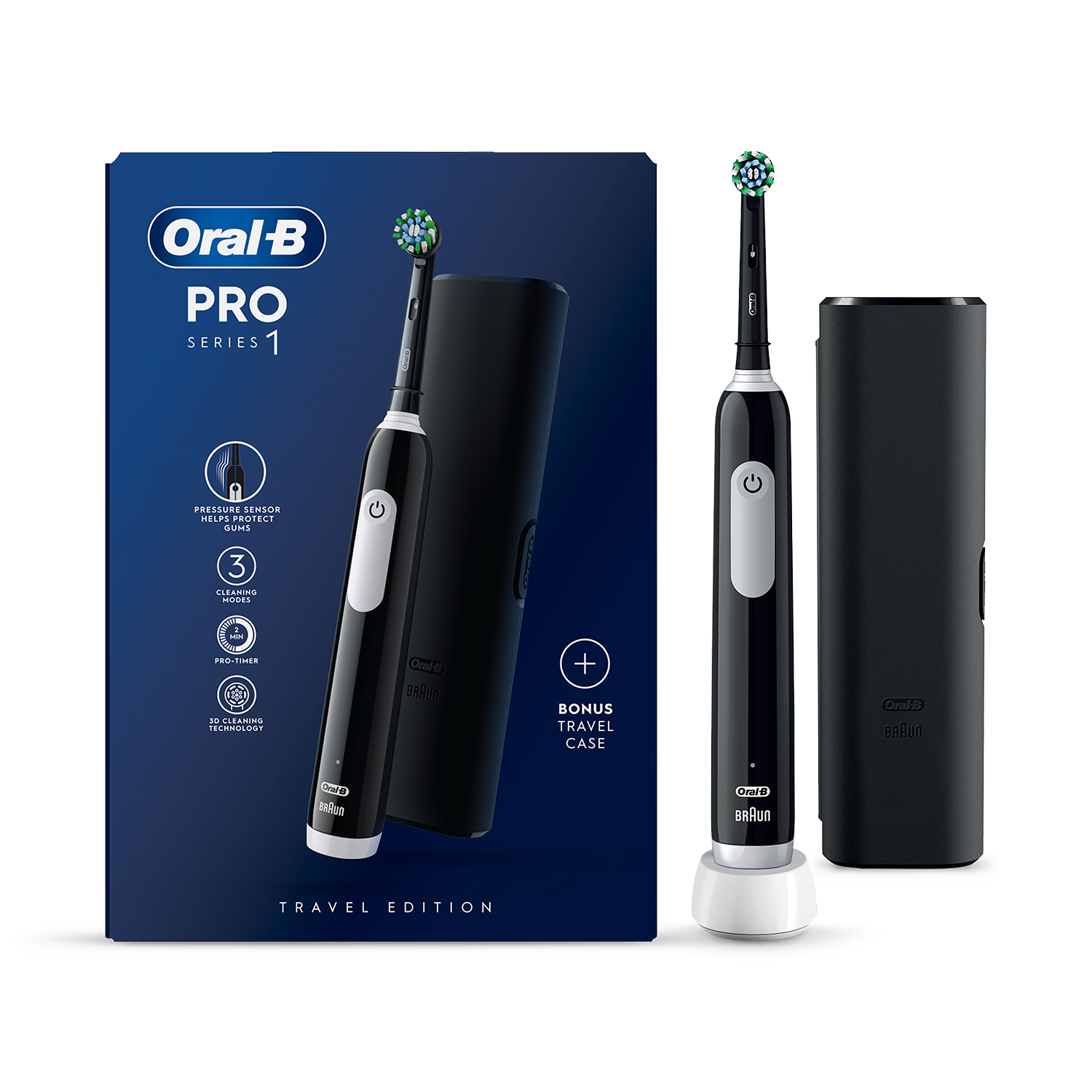 Oral-B Pro Series1 rechargeable toothbrush black with travel case, imported from the UK