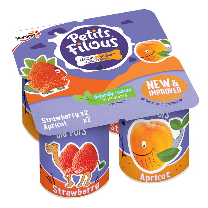 Petits Filous Big Pots Strawberry and Apricot Fromage Frais 4 x 85g (340g)