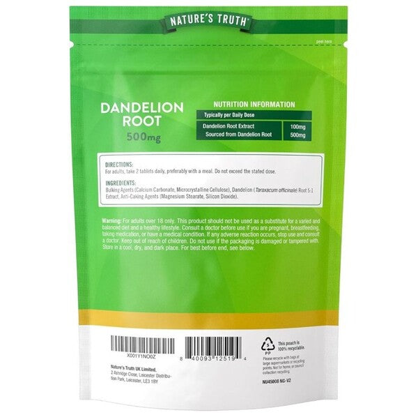 Nature's Truth Dandelion Root 500mg tablets 60 count - British product