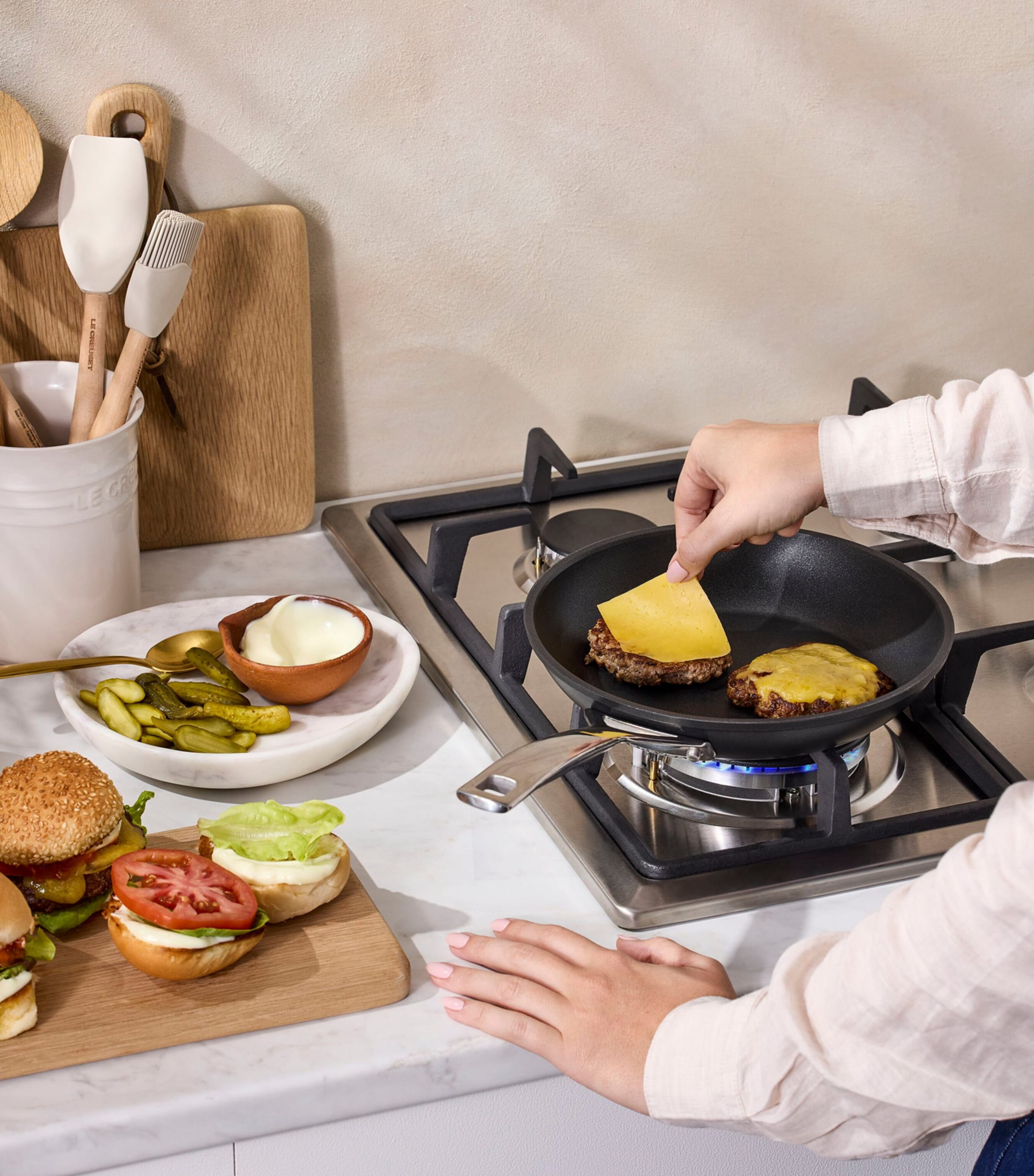 Le Creuset non-stick shallow frying pan 22cm, imported from the UK