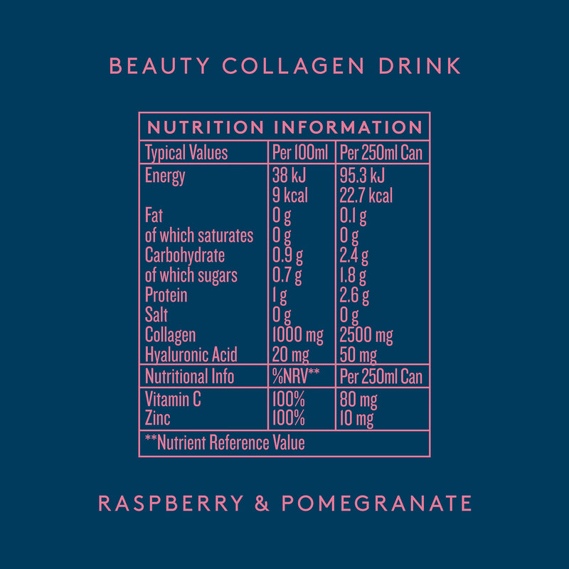 Dose & Co beauty collagen sparkling drink raspberry 250ml, imported from the UK