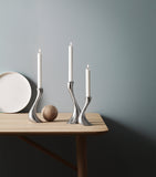 Georg Jensen Cobra candle holder set of three stainless steel holders, UK version