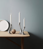 Georg Jensen Cobra candle holder set of three stainless steel holders, UK version