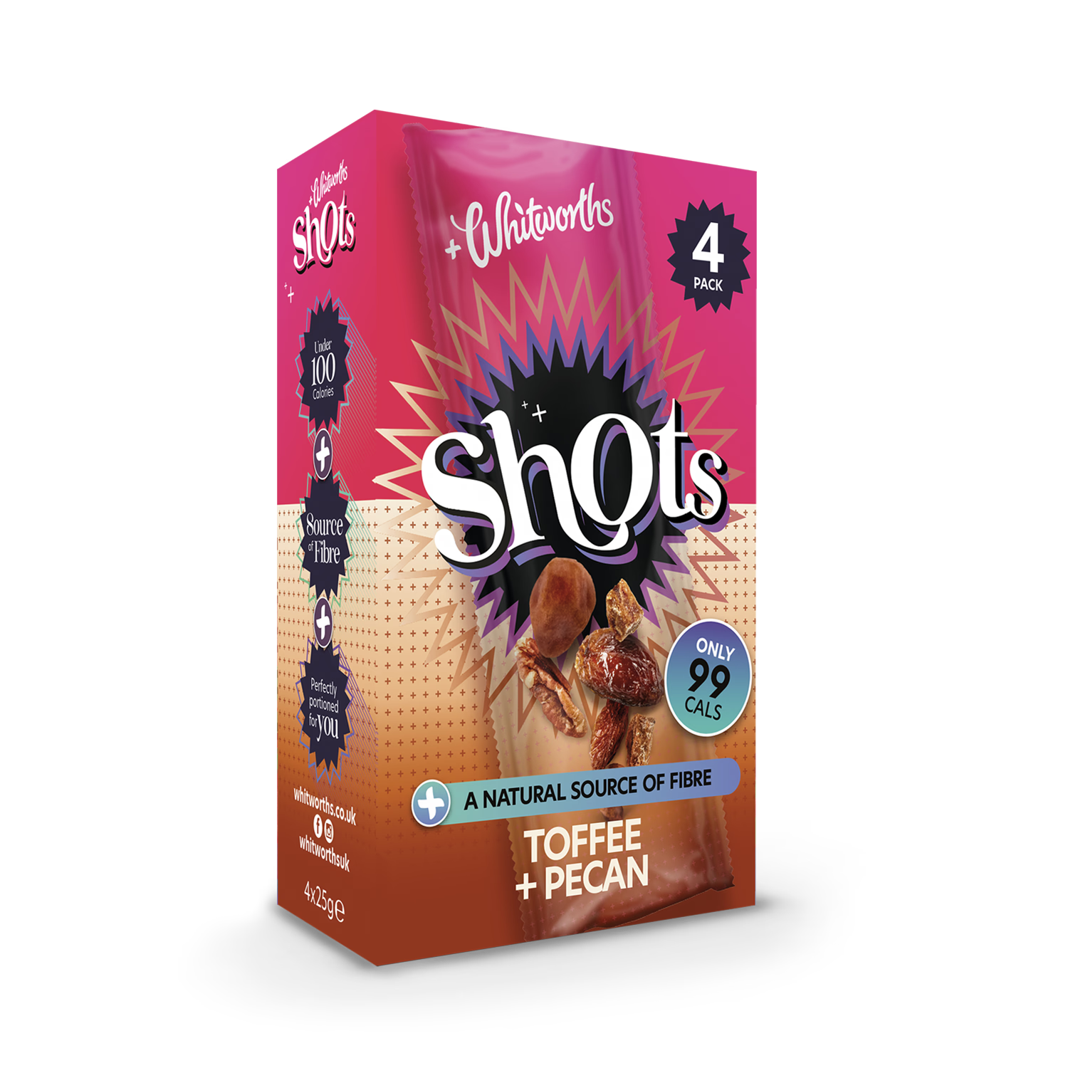Whitworths Toffee Pecan Cluster Shots 4x25g - British product