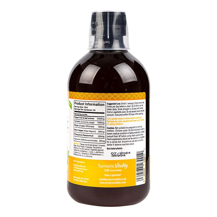 Turmeric Vitality Bio-Fermented Turmeric Liquid Pineapple Passion Flavour 500ml