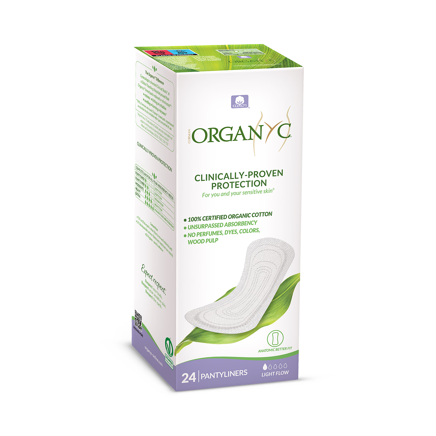 Organyc panty liners flat light flow 24 count (British brand)