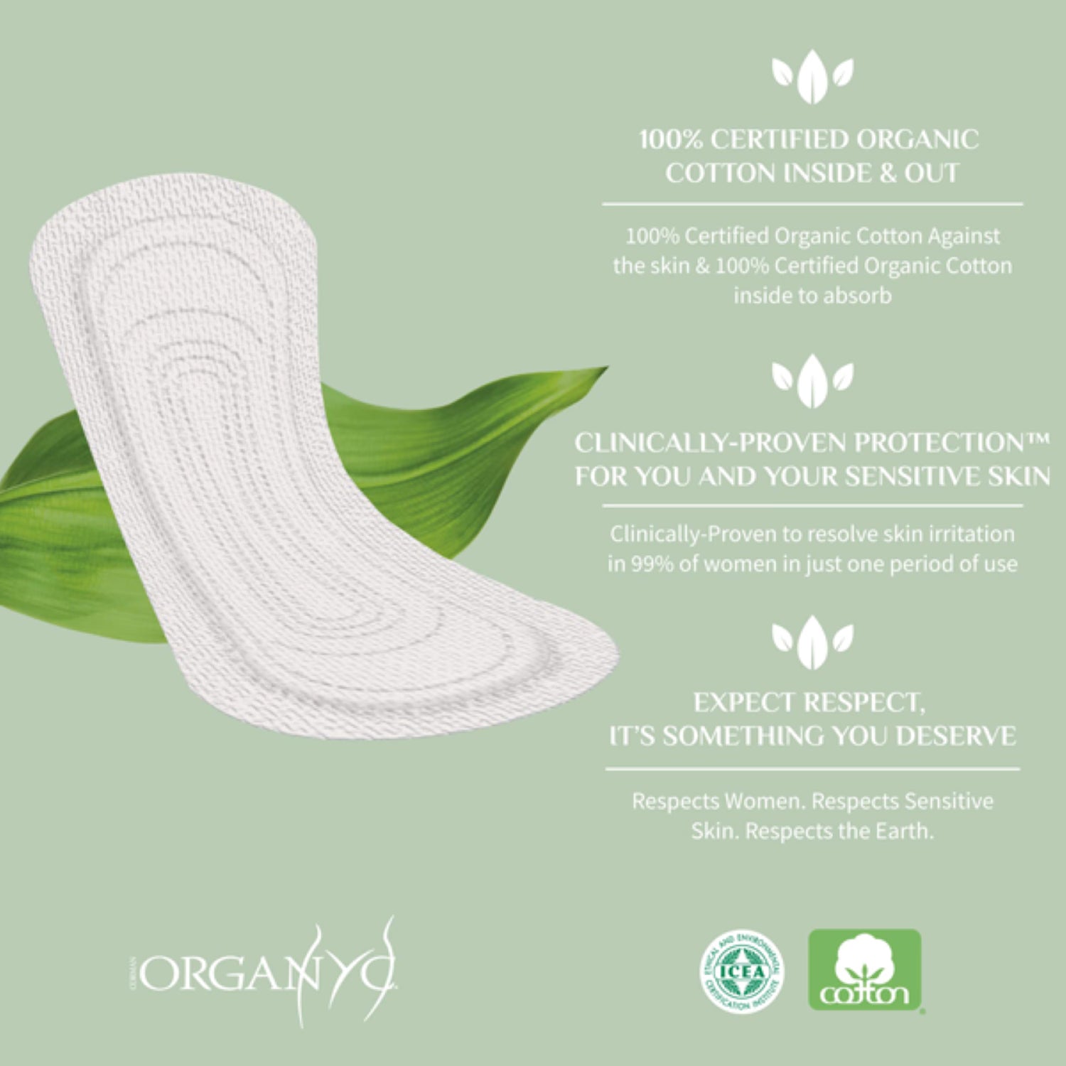 Organyc panty liners flat light flow 24 count (British brand)