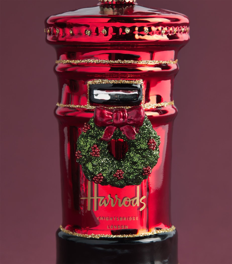 Harrods post box tree decoration with holly wreath 10cm, imported from the UK