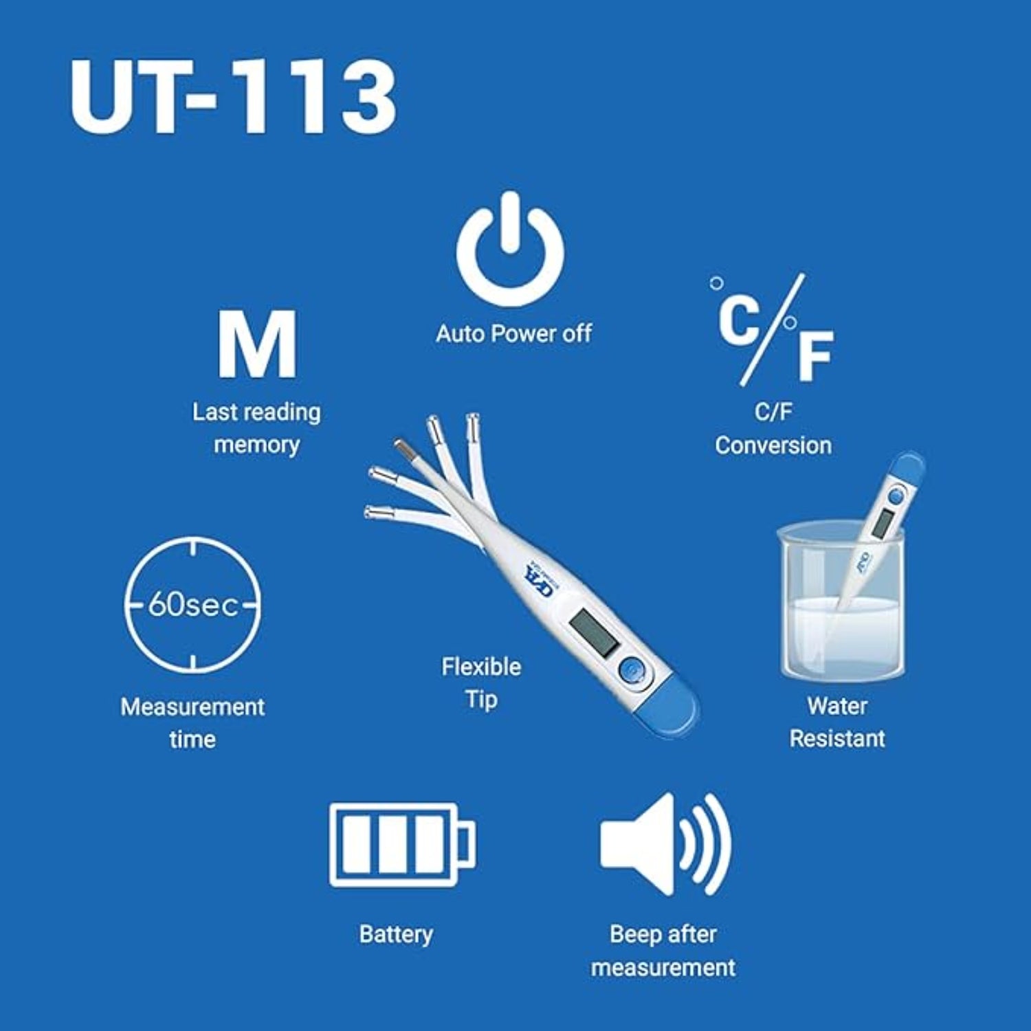 A&D Medical digital thermometer flex tip - (British brand)