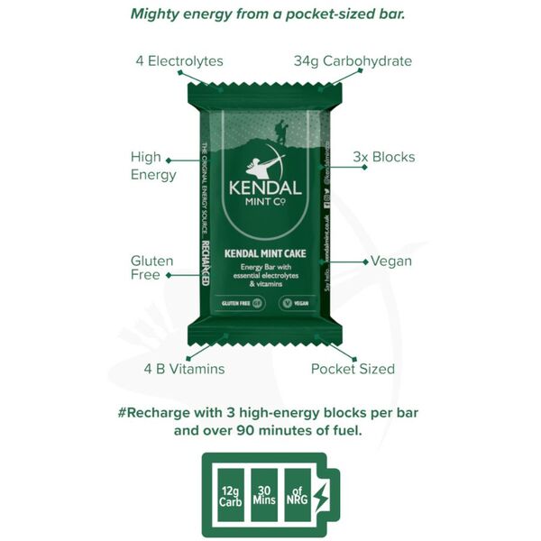 KMC NRG Bar Kendal Mint Cake original 6 bars, UK version
