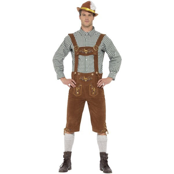 Smiffys Traditional Deluxe Hanz Bavarian Costume green lederhosen shirt, imported from the UK
