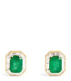 SHAY yellow gold emerald diamond halo earrings, imported from the UK
