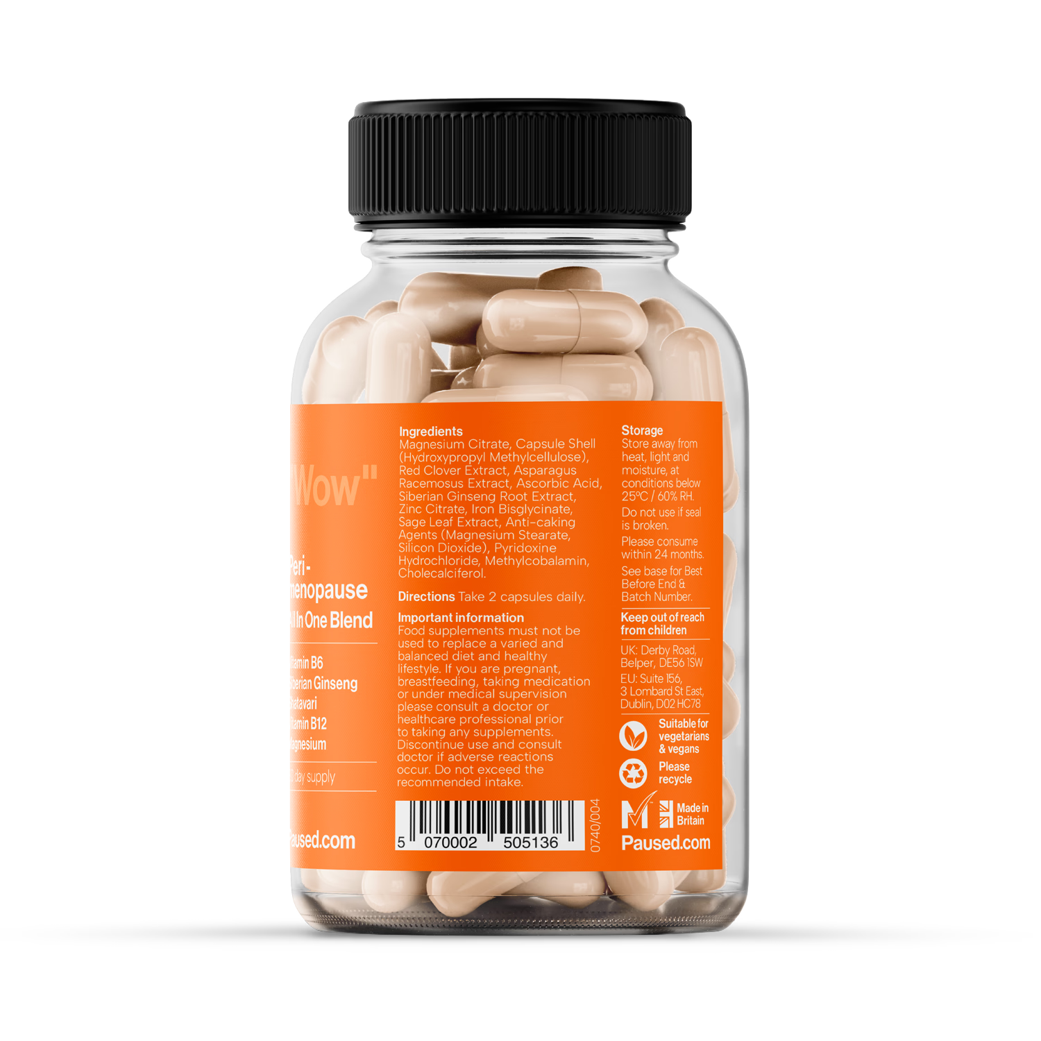 Paused perimenopause supplement All In One Blend 60 capsules, imported from the UK