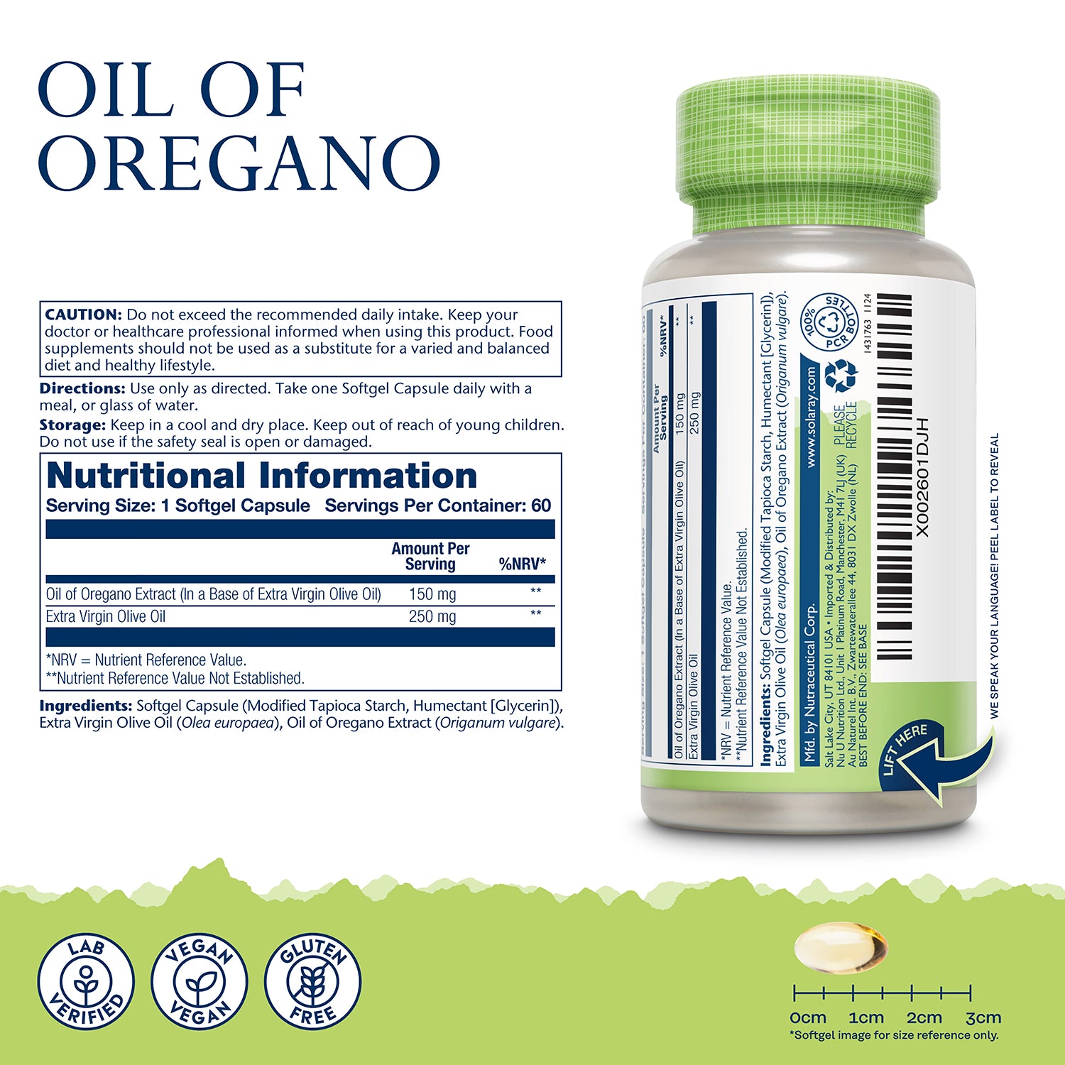 Solaray Oil of Oregano 150mg 60 capsules, UK version