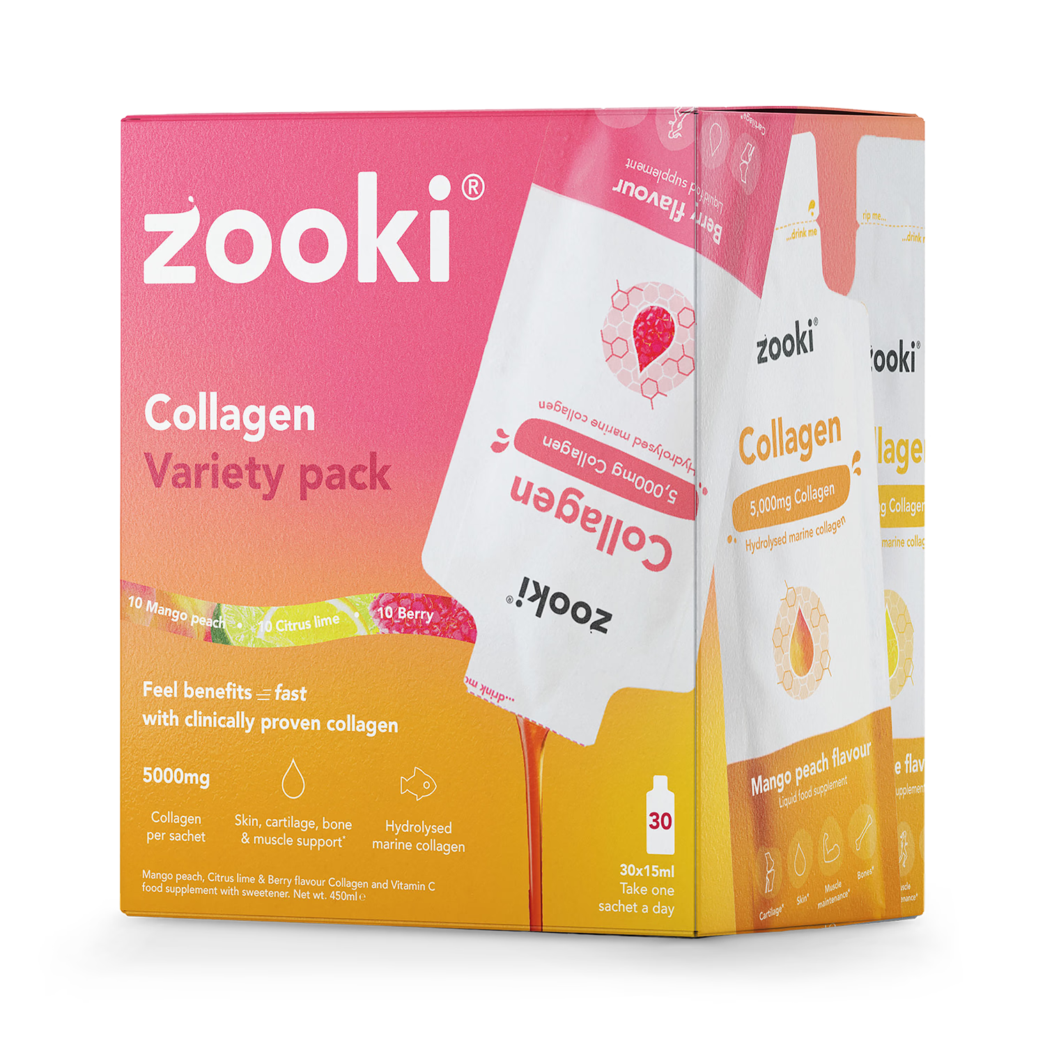Zooki marine collagen variety pack 30 sachets, UK version