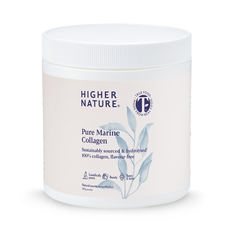 Higher Nature marine collagen powder 185g, imported from the UK