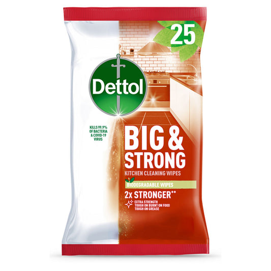 Dettol Big & Strong Antibacterial Biodegradable Kitchen Cleaning Wipes x25 Accessories & Cleaning ASDA   