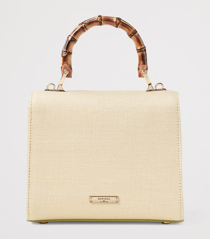 Aspinal of London raffia floral embroidery Mayfair bag, imported from the UK