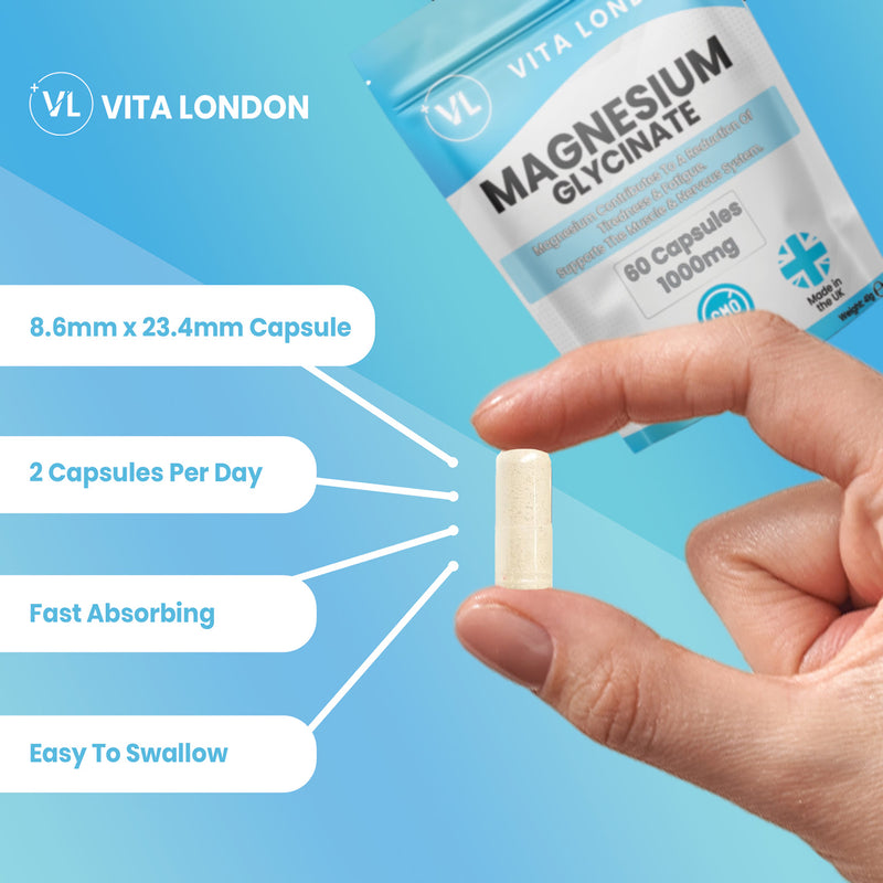 Vita London Magnesium Glycinate capsules 1000mg 60 caps (British brand)
