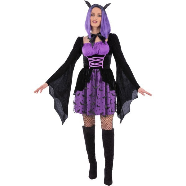 Smiffys purple vampiress cosplay costume dress and headband (British brand)