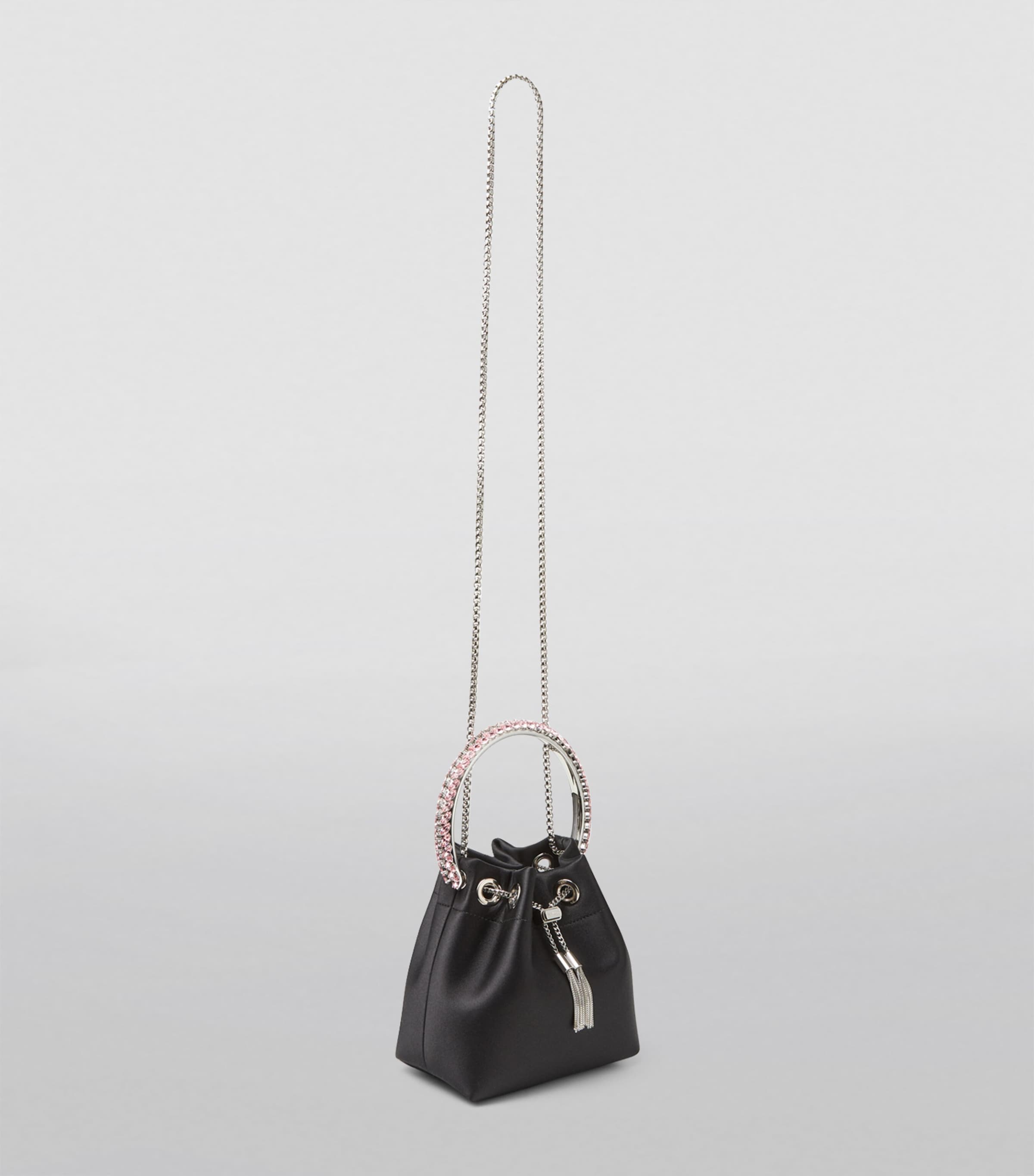 Jimmy Choo Bon Bon satin top-handle bag with crystal handle, imported from the UK