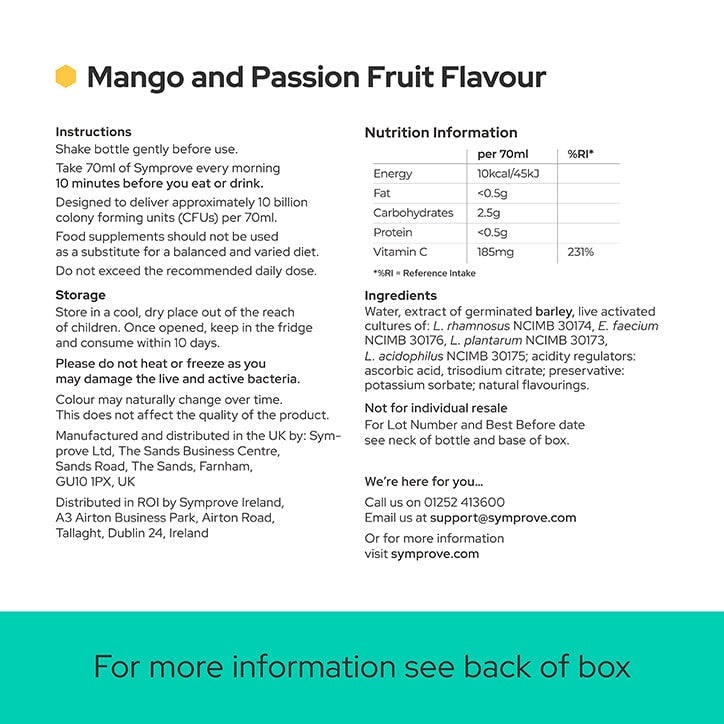 Symprove Daily Essential Live & Active Bacteria Mango & Passion Fruit Flavour Drink 4 x 500ml GOODS Holland&Barrett